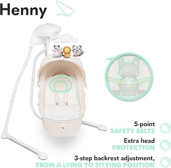 Lionelo Henny White Swinging Chair For weight Range - 0Kg To 9Kg with 3-Level Backrest Adjustment, 5 Swinging Speeds