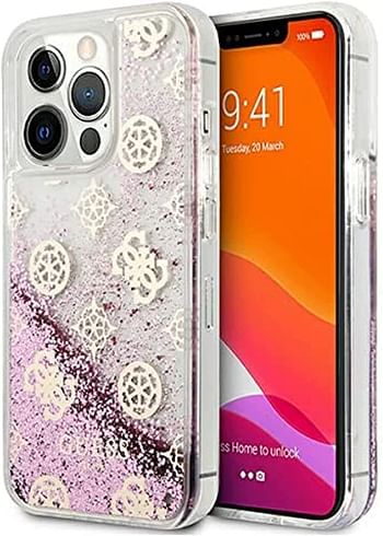 Guess Liquid Glitter Case Electroplated Peony Logo For Iphone 13 Pro (6.1") - Pink