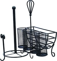 Gourmet Basics by Mikasa Avilla Picnic Plate Napkin and Flatware Storage Caddy with Paper Towel Holder Complete Service Antique Black