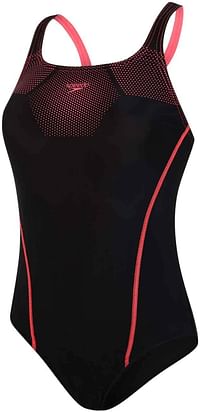 Speedo Women Tech Placement Medalist Swim Briefs, Black/Phoenix Red, 6