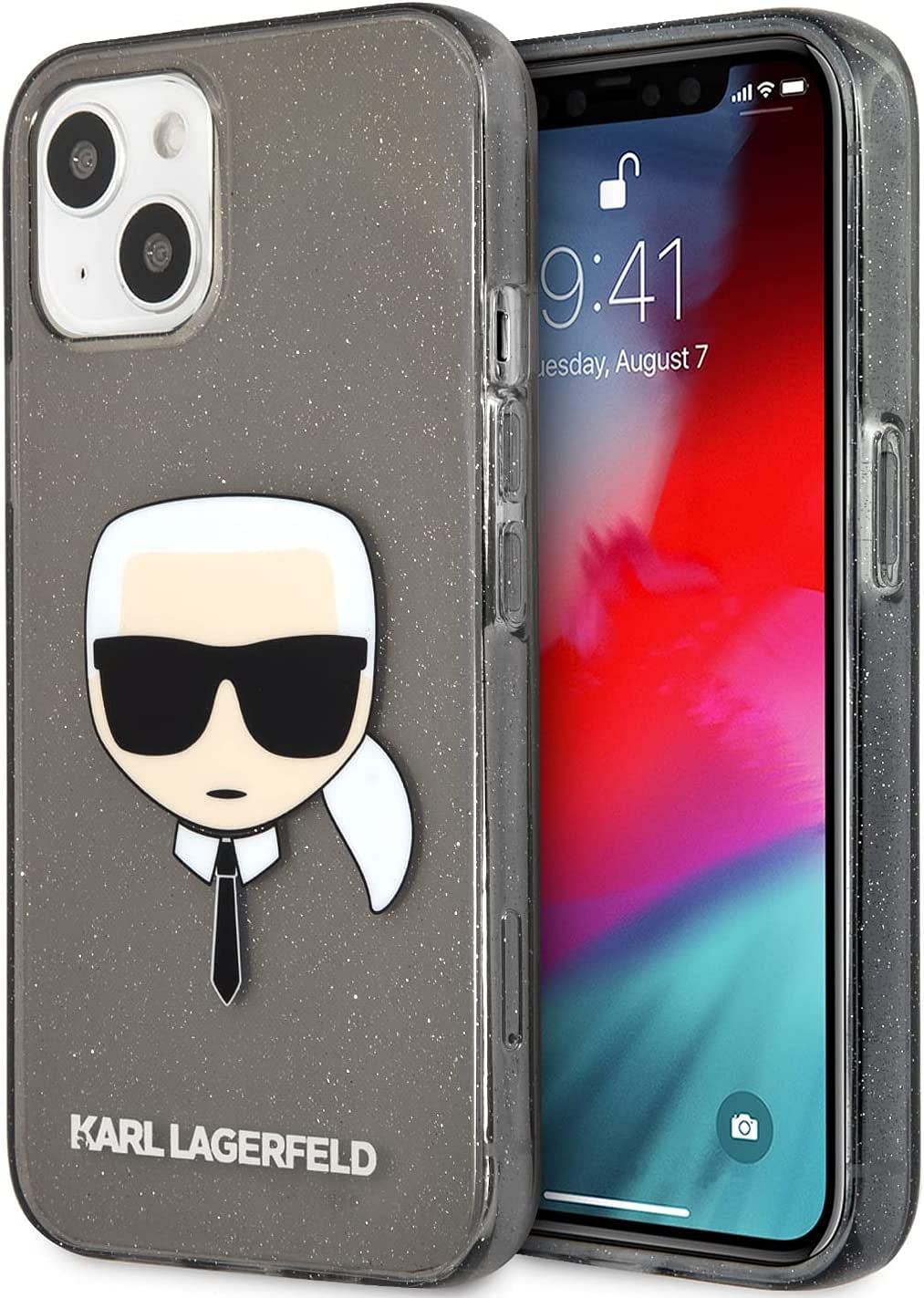 CG MOBILE Karl Lagerfeld TPU Full Glitter Karl Head Case Compatible with iPhone 13 Durable, Shockproof, Bumper Protection, Anti-Scratch - Black