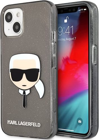 CG MOBILE Karl Lagerfeld TPU Full Glitter Karl Head Case Compatible with iPhone 13 Durable, Shockproof, Bumper Protection, Anti-Scratch - Black