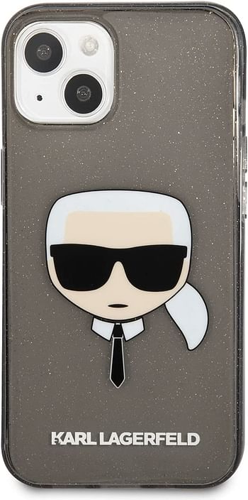 CG MOBILE Karl Lagerfeld TPU Full Glitter Karl Head Case Compatible with iPhone 13 Durable, Shockproof, Bumper Protection, Anti-Scratch - Black