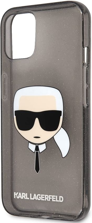 حافظة هاتف CG MOBILE Karl Lagerfeld مصنوعة من مادة TPU اللامعة الكاملة لرأس كارل متوافق مع آيفون 13 متينة، مقاومة للصدمات، حماية ممتصة للصدمات، مضادة للخدش - أسود