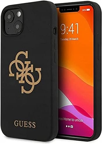 جيس ليكويد سيليكون كيس بيج 4G مع شعار مطبوع لهاتف ايفون 13 (6.0 بوصة) - أسود