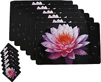 Kuber Industries Lotus Design PVC 6 Piece Dining Table Placemat Set with Tea Coasters - Multicolour