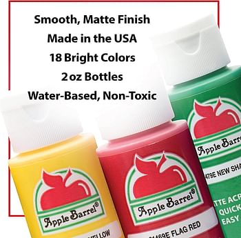 Apple Barrel Promoabii Matte Finish Acrylic Craft Paint Set Designed For Beginners And Artists, Non-Toxic Formula That Works On All Surfaces, 2 Fl Oz (Pack Of 18), 18 Colors May Vary, Count