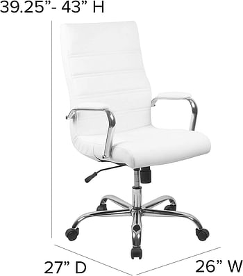 Flash Furniture Whitney High Back Desk Chair - White LeatherSoft Executive Swivel Office Chair with Chrome Frame - Swivel Arm Chair