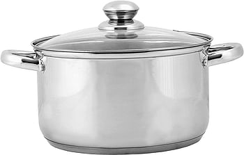 Royalford RF5123 Cookware Set of 7, Highly Durable Design, Tempered Glass Lid, PFOA Free, Silver, Stainless Steel