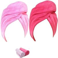 Nibeminent Absorbent Microfiber Hair Towel   2 Pack Quick Dry Hair Turban Wraps Twist Towel With Elastic Loop Wstt361 - Pink