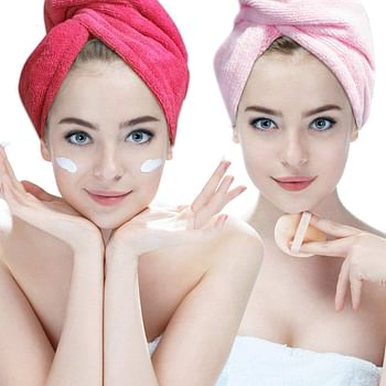 Nibeminent Absorbent Microfiber Hair Towel   2 Pack Quick Dry Hair Turban Wraps Twist Towel With Elastic Loop Wstt361 - Pink