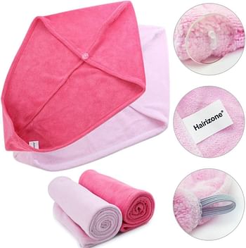 Nibeminent Absorbent Microfiber Hair Towel   2 Pack Quick Dry Hair Turban Wraps Twist Towel With Elastic Loop Wstt361 - Pink