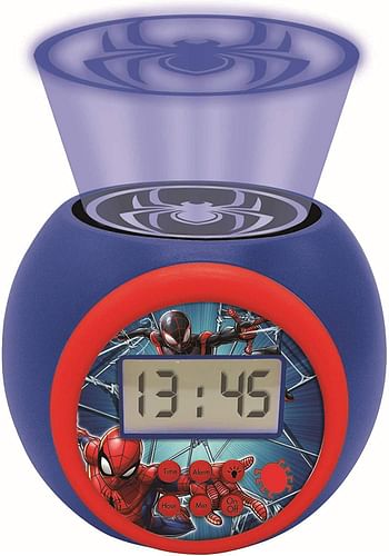 Lexibook Projector Alarm Clock Spiderman Marvel with snooze function and alarm function, Night light with timer , LCD screen, battery operated, Blue / Red, RL977SP