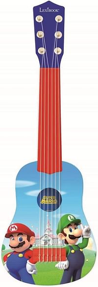 ماي فيرست جيتار بتصميم نينتندو ماريو لويجي، بـ 6 اوتار نايلون، مقاس 53 سم، مع دليل تعليم، لون ازرق / احمر من ليكسيبوك K200NI