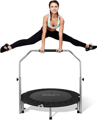 SereneLife Portable & Foldable Trampoline - 40" in-Home Mini Rebounder with Adjustable Handrail, Fitness Body Exercise