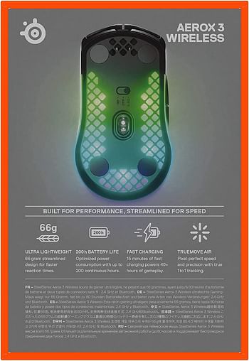 Steelseries Aerox 3 Wireless Onyx (2022) - Super Light Gaming MoUSe - 68G Water Resistant Design - 200 Hour Battery Life Style: Wireless  Color: Onyx Black  Pattern Name:Aerox 3 18000 DPI