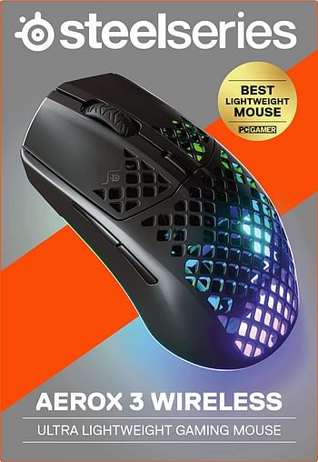 Steelseries Aerox 3 Wireless Onyx (2022) - Super Light Gaming MoUSe - 68G Water Resistant Design - 200 Hour Battery Life Style: Wireless  Color: Onyx Black  Pattern Name:Aerox 3 18000 DPI