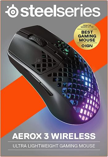 Steelseries Aerox 3 Wireless Onyx (2022) - Super Light Gaming MoUSe - 68G Water Resistant Design - 200 Hour Battery Life Style: Wireless  Color: Onyx Black  Pattern Name:Aerox 3 18000 DPI