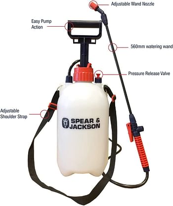 SPEAR & JACKSON 5LPAPS Pump Action Pressure Sprayer, 5 L, Blue, 5 Litre