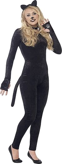 Smiffys Teen's Cat Costume, Bodysuit, Tail, Ears and Collar, Size: XS, Colour: Black, 44320