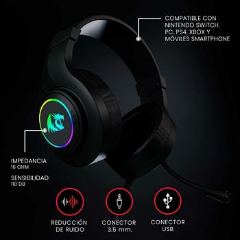 سماعة راس سلكية HYLAS H260 RGB لالعاب الكمبيوتر، PS5/PS4، Xbox One - اسود، من ريدراجون