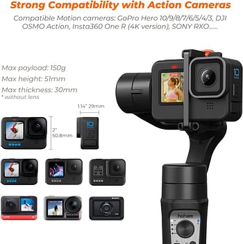 Hohem IPX4 Splash-Proof 3-Axis Handheld Gimbal i-Steady Pro 4 for GoPro 10 9 8 7 6 5 4 Action Cameras and Other Action Cameras with Control Cable