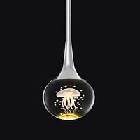 Garwarm Mini Pendant Light, 5W Globe Metal Rod Pendant Lighting, Teardrop Crystal Pendant Light with Jellyfish, 1-Light Dimmable LED Hanging Light Fixture, Kitchen Bar Bedroom Lights, 3200k/Chrome