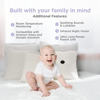 Hubble Connected Nursery Pal Glow Plus - 5-Inch Smart Hd Video Baby Monitor For Babies Wireless Security Camera With Infrared Night Vision - Two-Way Intercom, Room Temp Monitoring-White