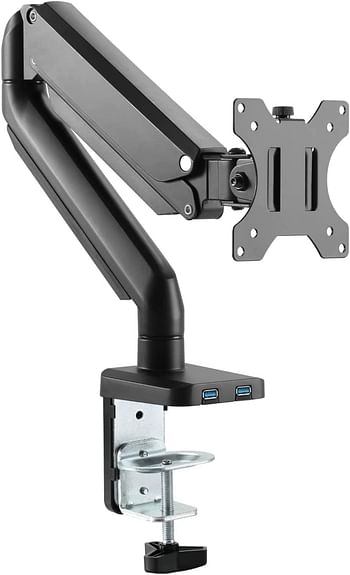 Twisted Minds 17"-32" Single Monitor Desk Mount - Adjustable Die-Cast Aluminum Gas Spring With USB 3.0- VESA/C-Clamp/Grommet/Cable Management