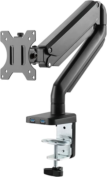 Twisted Minds 17"-32" Single Monitor Desk Mount - Adjustable Die-Cast Aluminum Gas Spring With USB 3.0- VESA/C-Clamp/Grommet/Cable Management