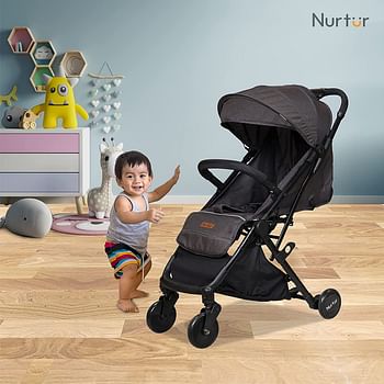 Nurtur Bravo Baby/Kids Travel Stroller 0 36 months, Storage Basket, Detachable Bumper, 5 Point Safety Harness, Compact Foldable Design, Black Official Nurtur Product, Multicolor