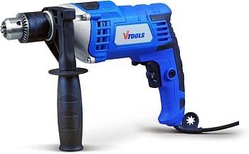 Vtools 1050 Watt Impact Drill With Multi-Function ( Hammer And Drill ), Metal Body, 360 degree Rotating Side Handle, Guide Ruler, And Variable Speed, Blue, Vt1207