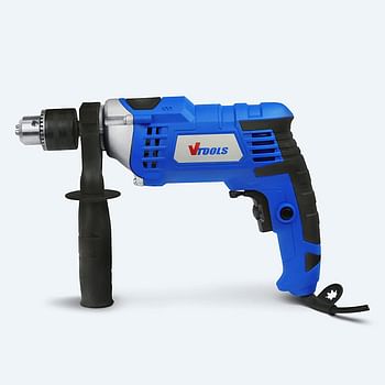 Vtools 1050 Watt Impact Drill With Multi-Function ( Hammer And Drill ), Metal Body, 360 degree Rotating Side Handle, Guide Ruler, And Variable Speed, Blue, Vt1207