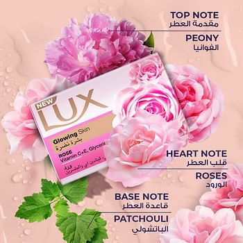 LUX Bar Soap for glowing skin, Rose, with Vitamin C, E, and Glycerine, 75g