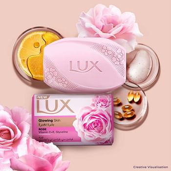 LUX Bar Soap for glowing skin, Rose, with Vitamin C, E, and Glycerine, 75g