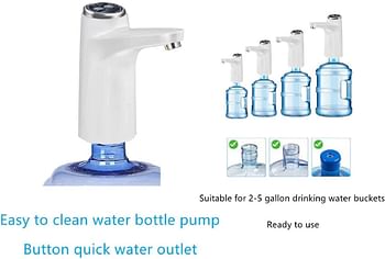 TDOO USB Charging Water Dispenser, Portable Water Bottle Pump for Universal 3, 4 and 5 Gallon with USB Electric Charging and Automatic Off Switch