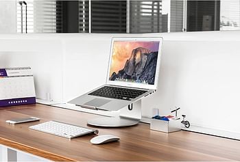 UPERGO AP-2S Aluminum Alloy Laptop Stand/Holder With Adjustable Height And 360° Base Rotation For upto 17" Laptop - Silver