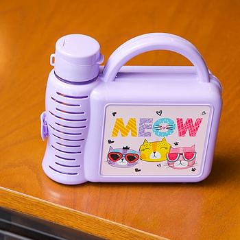 Royalford Lunch Box with Water Bottle for Kids- RF10824 Plastic Lunch Box Perfect for Schools with Durable and Leak-Proof Construction 100% Food-Grade, Non-Toxic Compact and Portable Design Purple