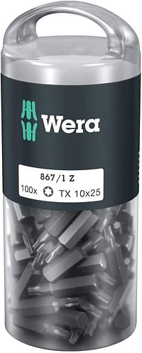 Wera 05072446001 TX10 x 25 mm 867/1 DIY Bit for Socket Screws - Silver (100-Piece) T10