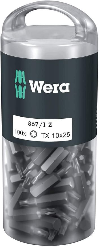 Wera 05072446001 TX10 x 25 mm 867/1 DIY Bit for Socket Screws - Silver (100-Piece) T10