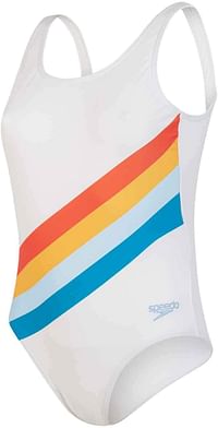 Speedo Women's Placement U-Back 1 Piece Sweatsuit, White/Orange Fizz/Mango/Sky Blue/Blue Bay, 36