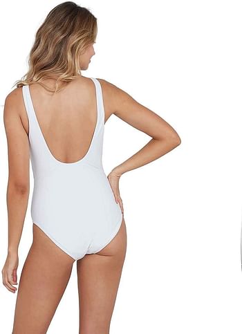 بدلة رياضية نسائية قطعة واحدة من Speedo مقاس U back، أبيض/برتقالي فوران/مانجو/أزرق سماوي، 36