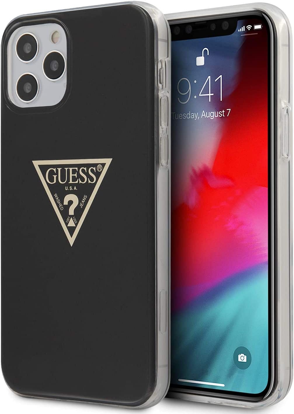 Guess PC/TPU Metallic Triangle Hard Case for iPhone 12/12 Pro (6.1") - Black