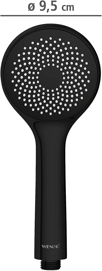 WENKO, Water Saving Hand-Held Shower Head, ABS, Universal Connection and Fit, Sleek Modern Design, Eco-Friendly & Relaxing Spray, 9.5x9.5cm, Black