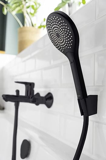 WENKO, Water Saving Hand-Held Shower Head, ABS, Universal Connection and Fit, Sleek Modern Design, Eco-Friendly & Relaxing Spray, 9.5x9.5cm, Black