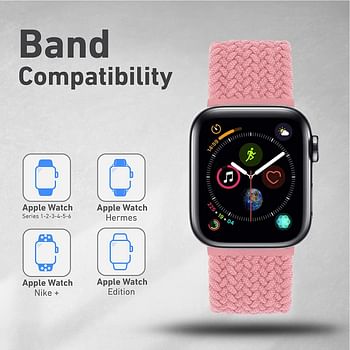 Promate Solo Loop Nylon Braided Strap for Apple Watch, Soft Stretchable Replacement Wristband with Secure Fit for Apple Watch Series 1,2,3,4,5,6, SE, PINK PUNCH, FUSION-40XL.PINK