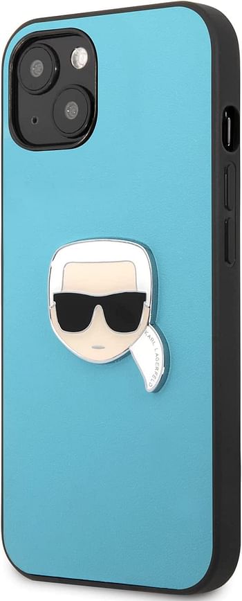 CG MOBILE Karl Lagerfeld PU Leather Case Karl Head Metal Logo Compatible with iPhone 13 Durable, Shockproof, Bumper Protection, Anti-Scratch - Blue