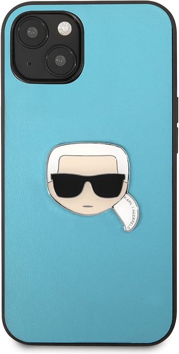 CG MOBILE Karl Lagerfeld PU Leather Case Karl Head Metal Logo Compatible with iPhone 13 Durable, Shockproof, Bumper Protection, Anti-Scratch - Blue