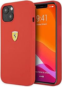 Ferrari Liquid Silicone Case Metal Logo For iPhone 13 Mini (5.4") - Red