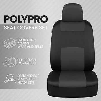 BDK PolyPro Car Seat Covers Full Set in Charcoal on Black – Front and Rear Split Bench Car Seat Cover, Easy to Install, Interior Covers for Auto Truck Van SUV